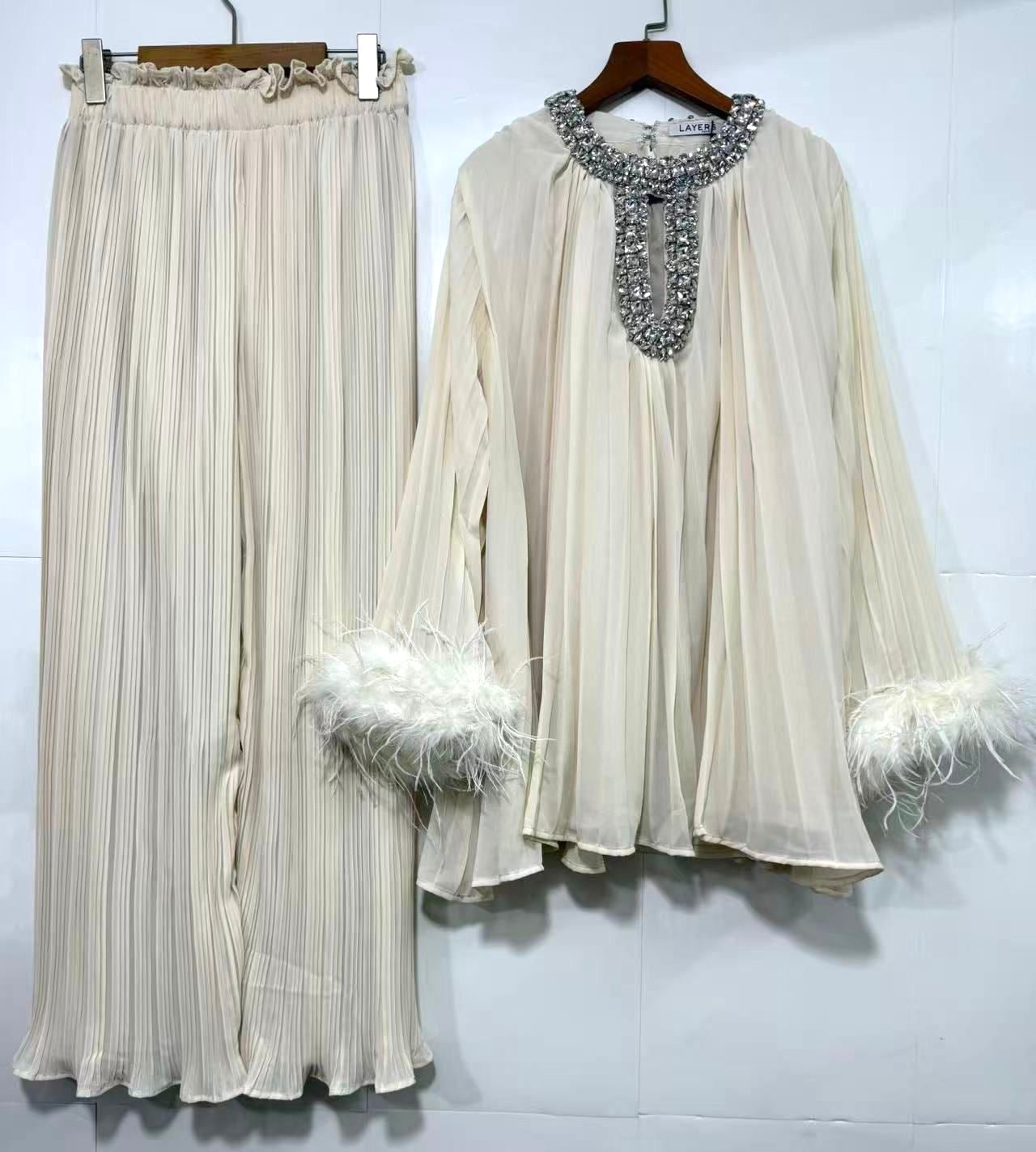 Zeina Premium Diamanté Pleated Co Ord