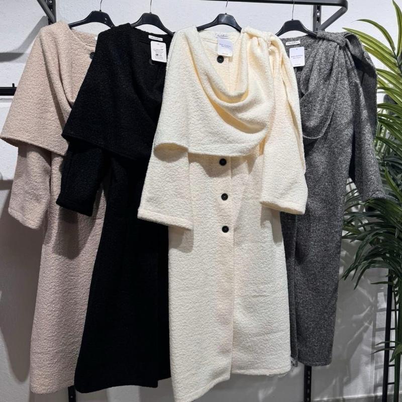 Premium Long Coatigan with Attached Scarf - Winter Jacket - Jackets