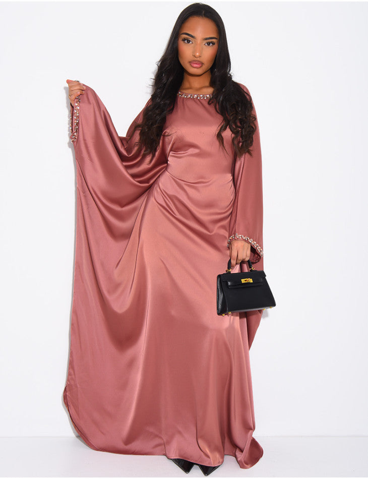 Ayeesha Satin Rhinestone Inner Tie Belt Kaftan