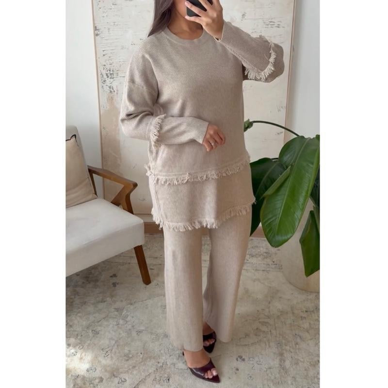 Hannah Frayed Edge Premium Knit Coord - Soft Ribbed Knitwear Set