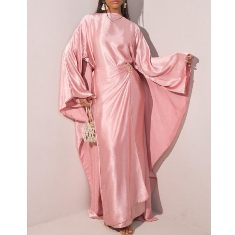 Alayza Premium crushed satin gold buckle cape dress