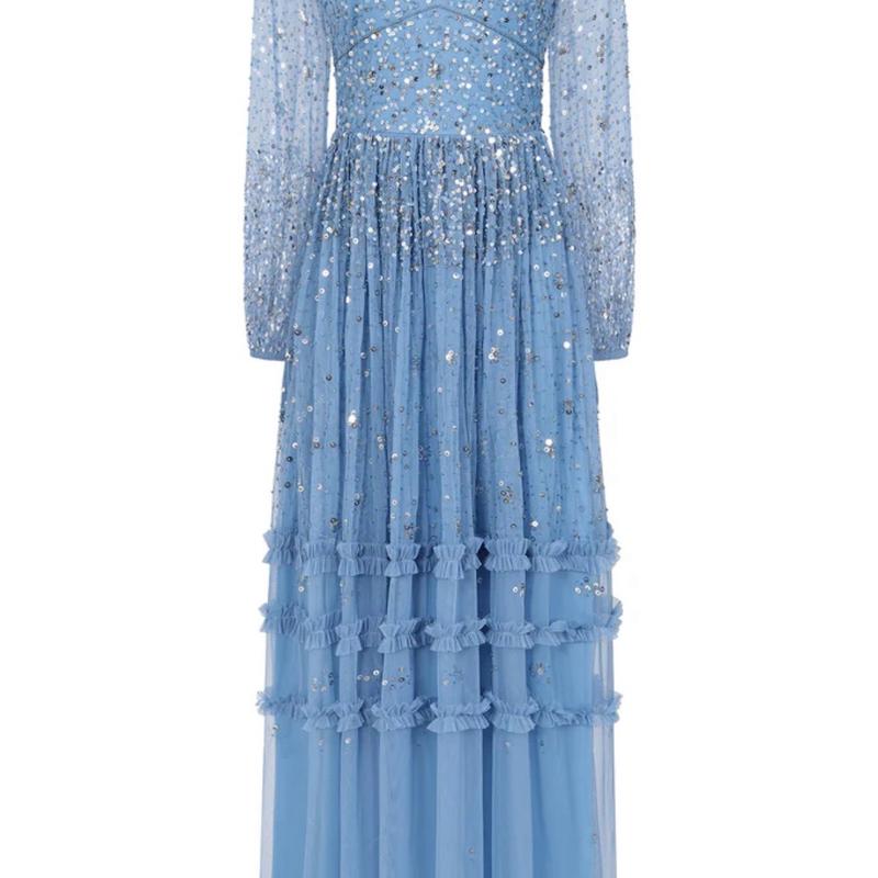 Agnes Women's Blue Sequin Maxi Dress for Formal Wear