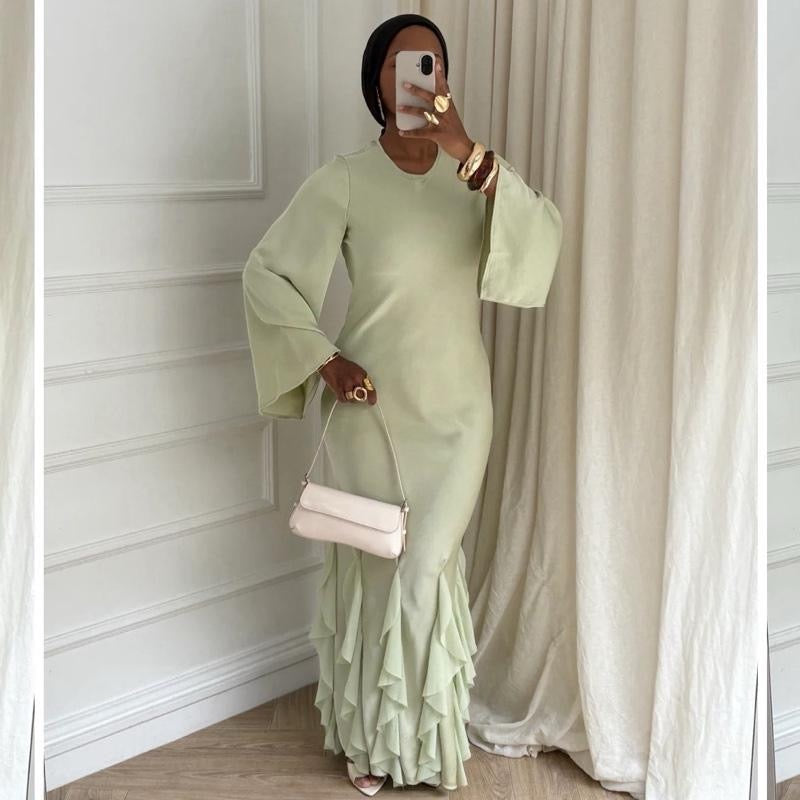 Liyana Premium Ruffle Dress with Flared Sleeves and Layered Ruffles