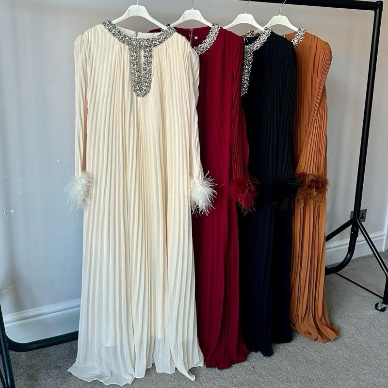 Zeina  Elegant  Diamanté Pleated  Chiffon Formal Dress