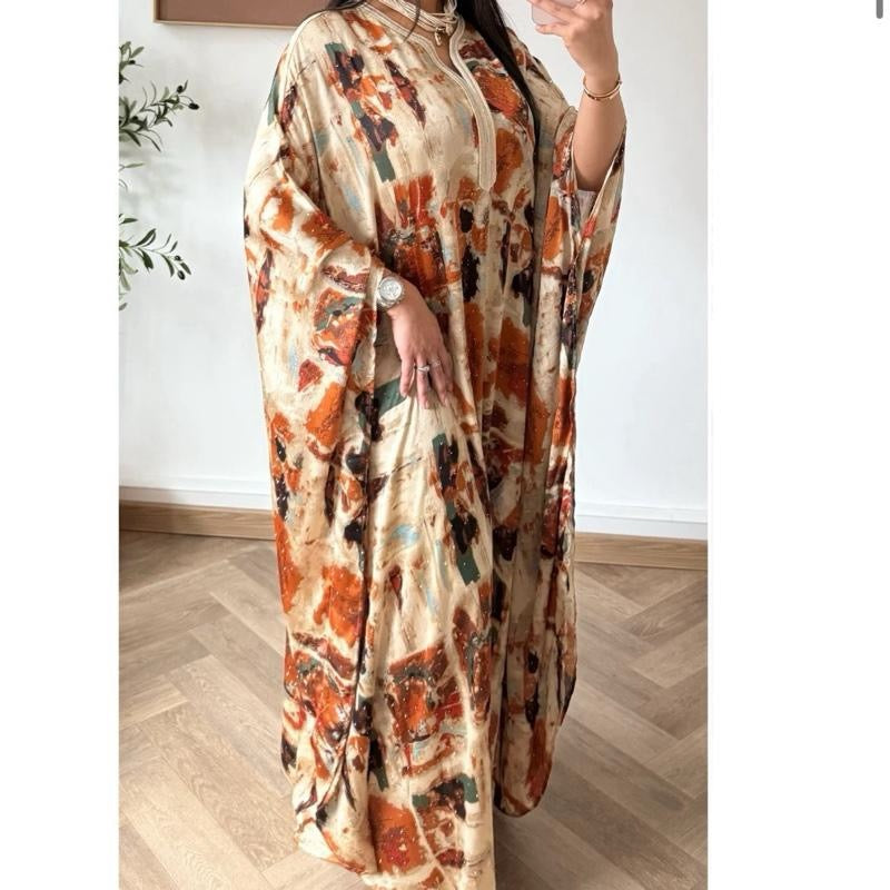 Premium Satin Rhinestone Abaya Kaftan One Tie-Dye