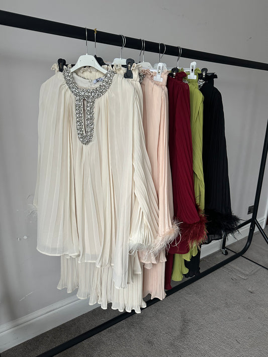 Zeina Premium Diamanté Pleated Co Ord