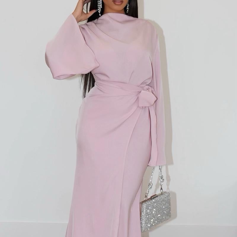 KIKI Side Knot Premium Dress - Elegant Maxi with Bell Sleeves