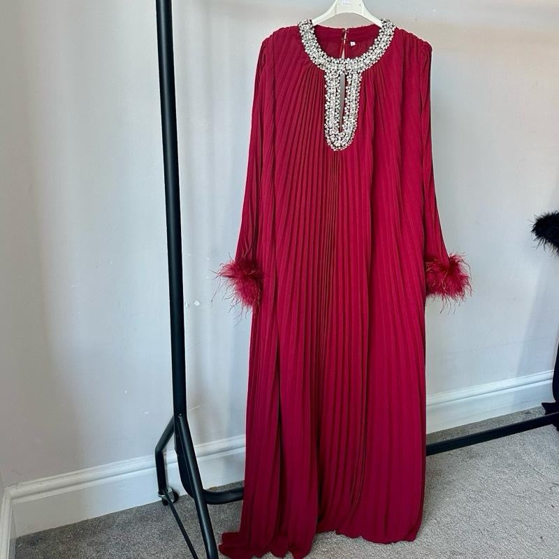 Zeina  Elegant  Diamanté Pleated  Chiffon Formal Dress