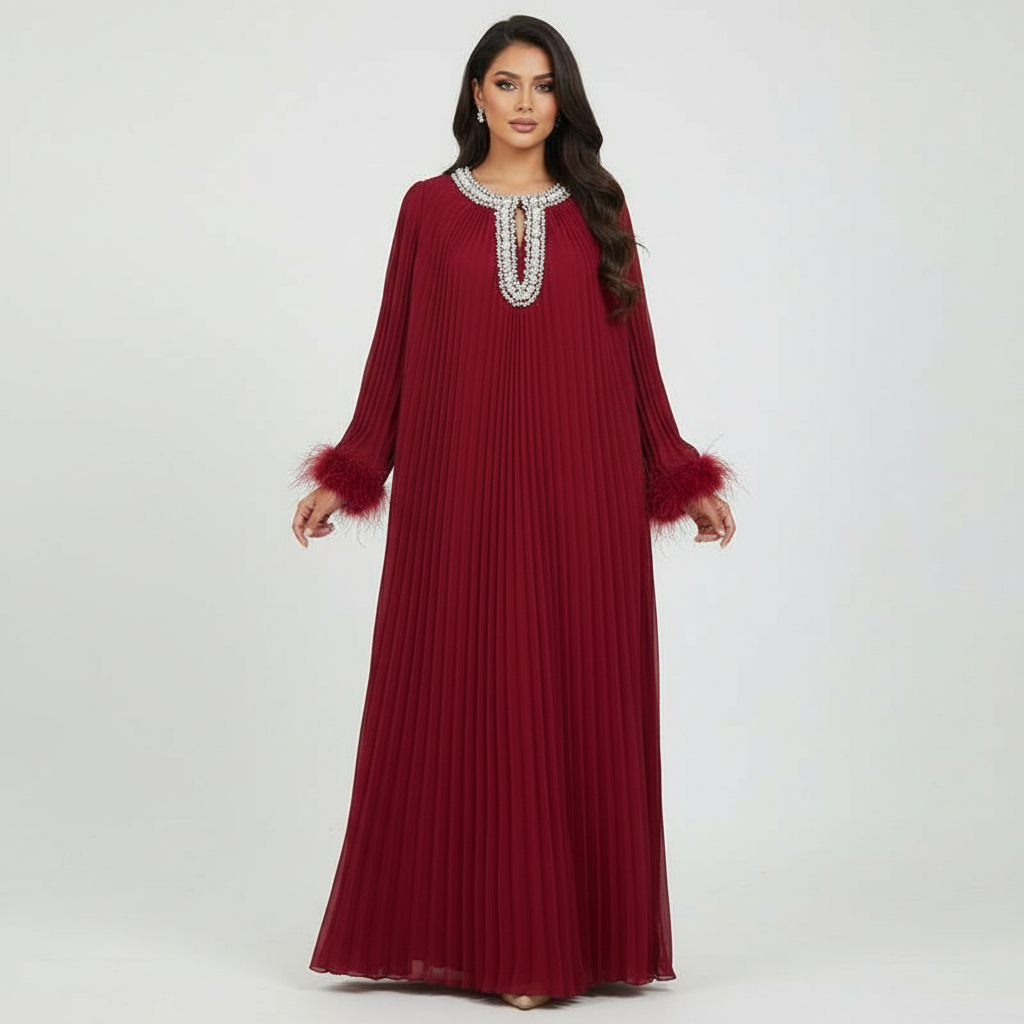 Zeina  Elegant  Diamanté Pleated  Chiffon Formal Dress