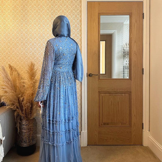 Agnes Women's Blue Sequin Maxi Dress for Formal Wear