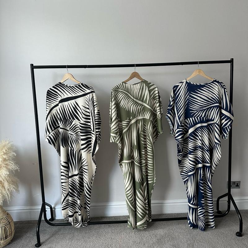 Palm Leaf print Loose fit silk Satin Feel Summer kaftans