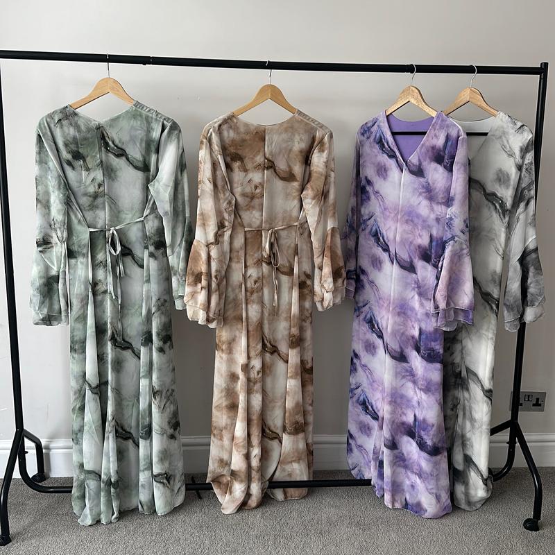 Chiffon tie marble print summer modest dress one size UK 6-14 Womenswear