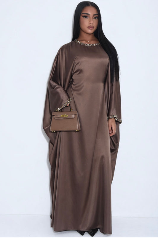 Ayeesha Satin Rhinestone Inner Tie Belt Kaftan