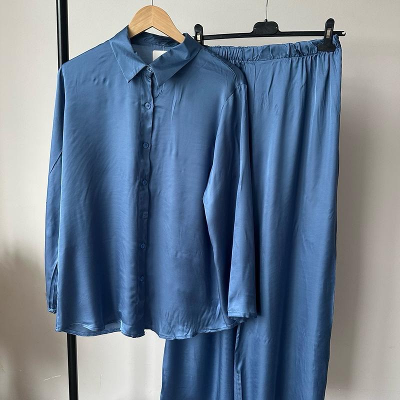 Shirt collar Silk Feel Matching Coord Sets Womenswear One size Fit 6-14