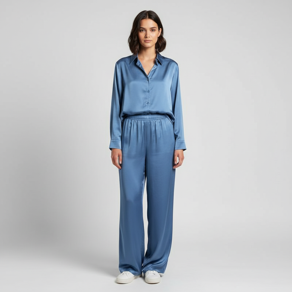 Shirt collar Silk Feel Matching Coord Sets Womenswear One size Fit 6-14