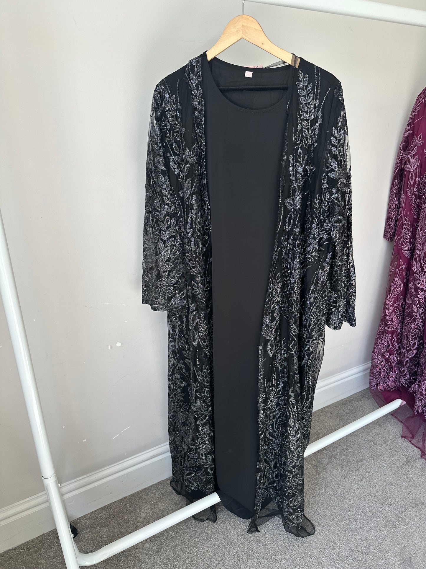 Mariam Embellished Dress and Kimono Abaya Set