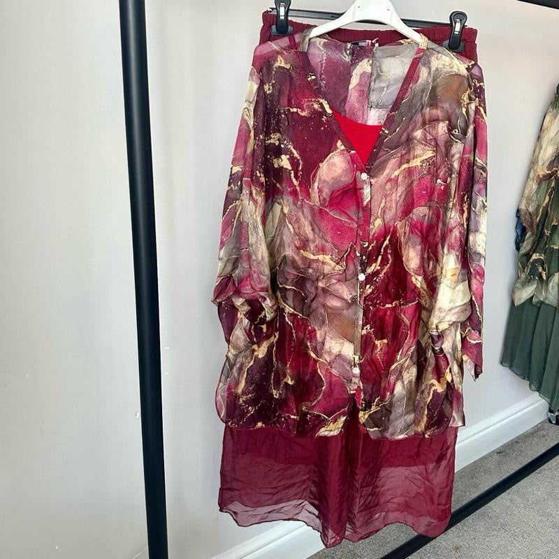 Gold Marble Print and Plain Chiffon Silk Coord Sets