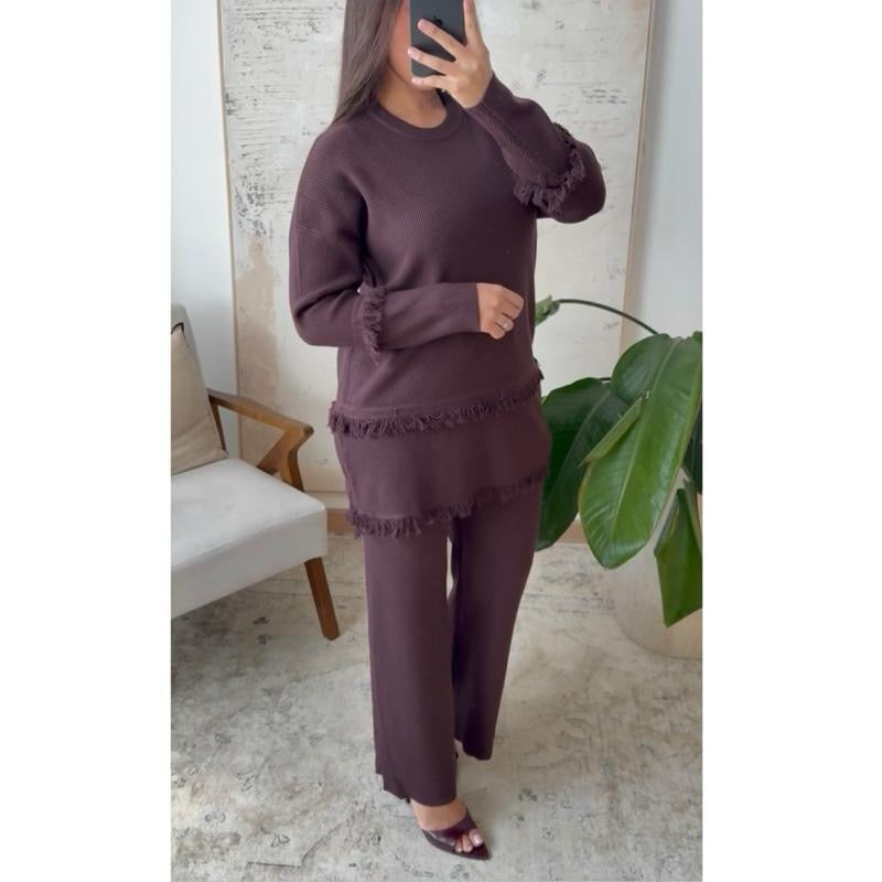 Hannah Frayed Edge Premium Knit Coord - Soft Ribbed Knitwear Set