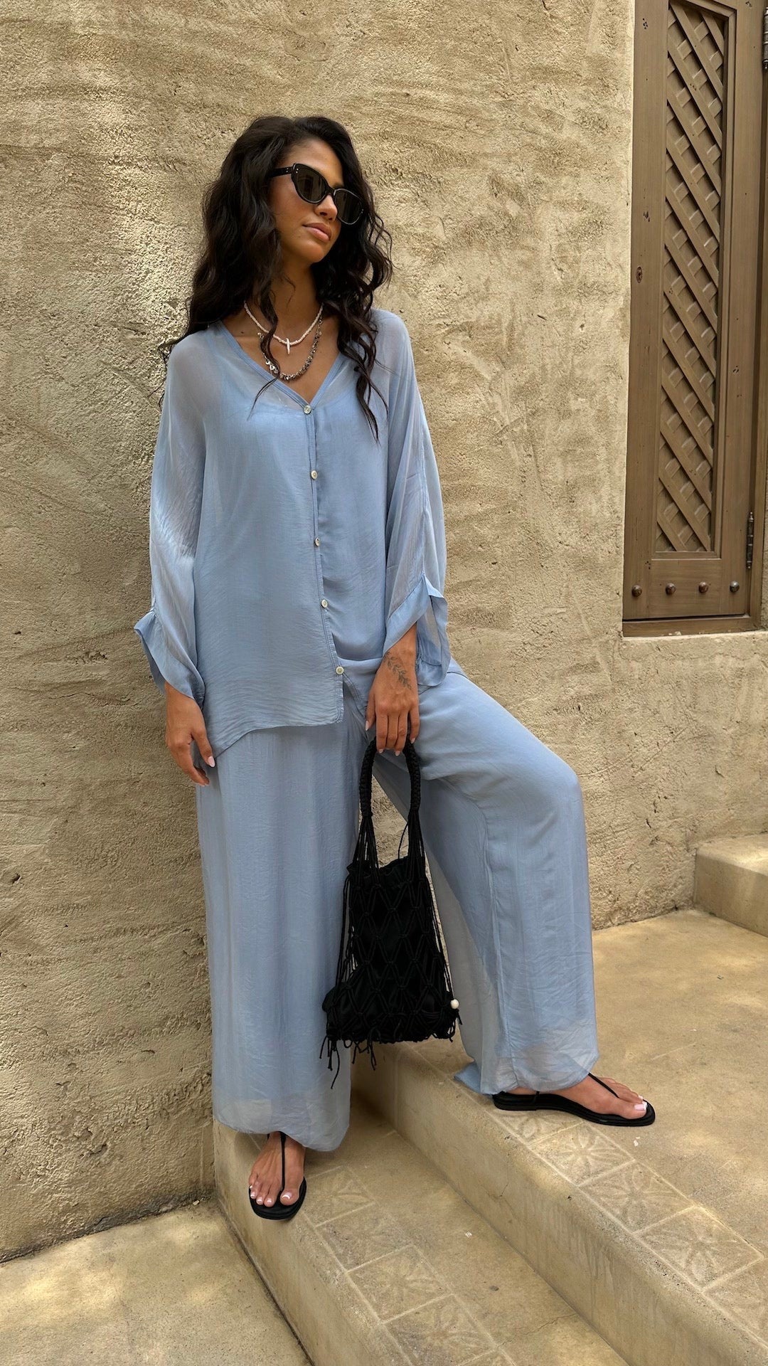 Plain Lightweight, Chiffon-Silk Feel, Summer Coords Button