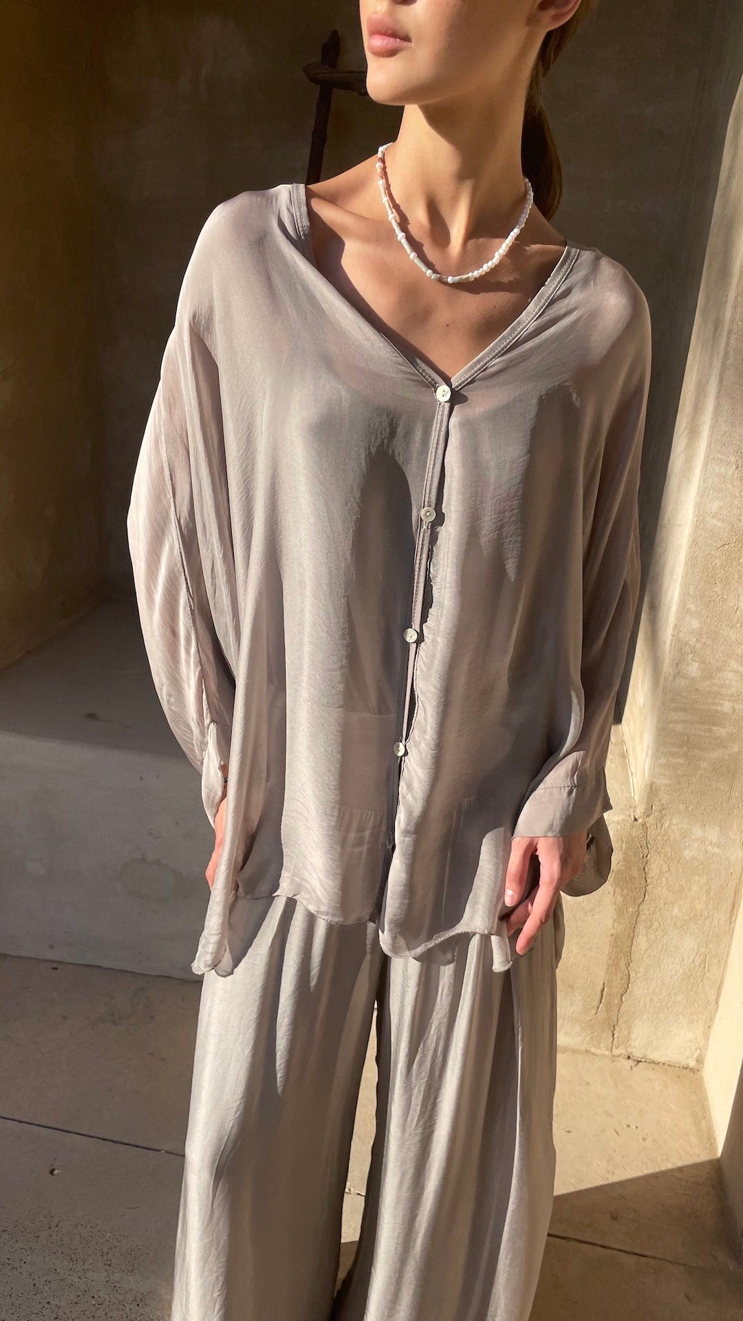 Plain Lightweight, Chiffon-Silk Feel, Summer Coords Button