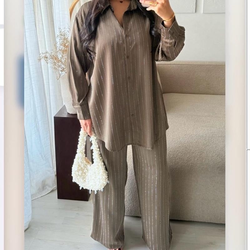 Premium Rhinestone Buttoned Coord Matching Trouser Set for Women - Perfect for Weddings and Formal Occasions