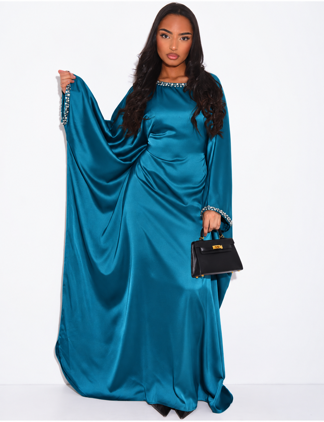 Ayeesha Satin Rhinestone Inner Tie Belt Kaftan