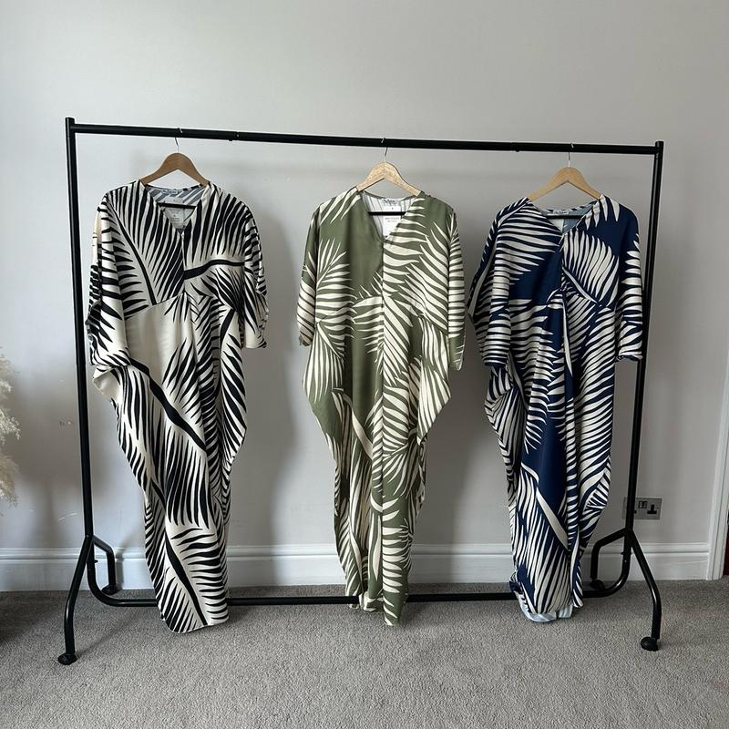 Palm Leaf print Loose fit silk Satin Feel Summer kaftans