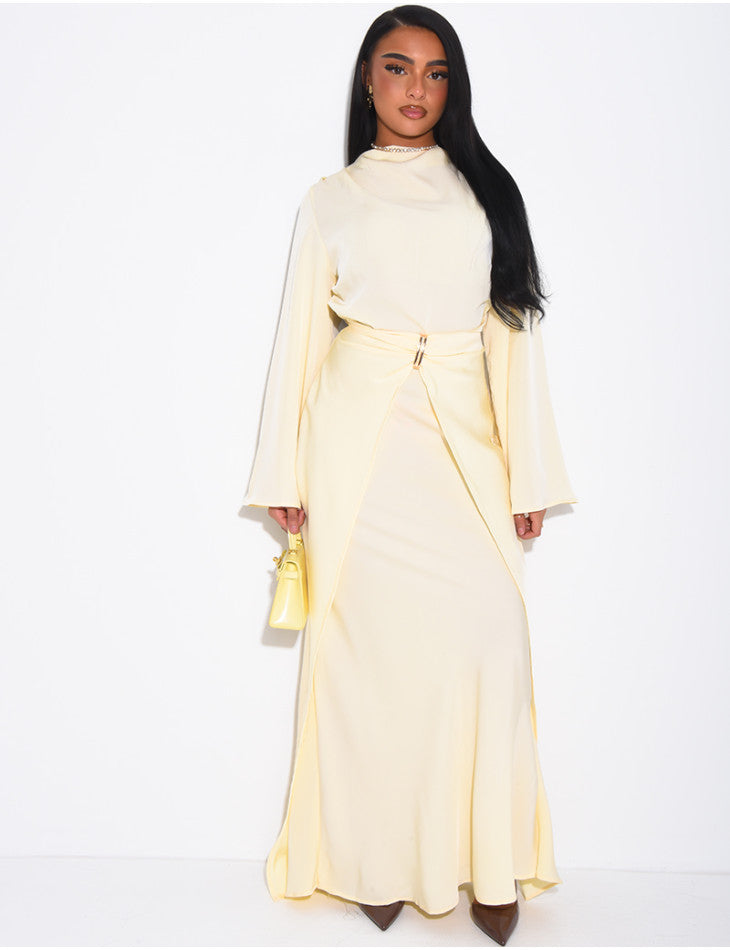 Lea Jewelled Detail Tiered Satin Dress