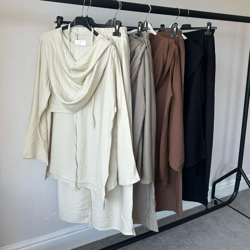 Scarf Attached Linen Feel Coord with Detachable Belt