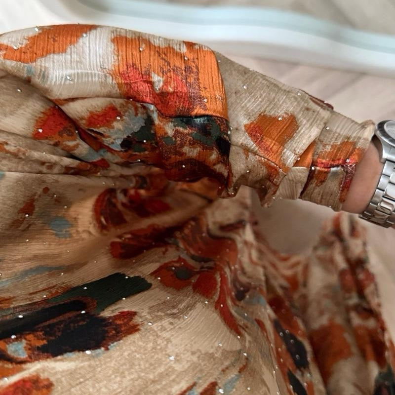 Premium Satin Rhinestone Abaya Kaftan One Tie-Dye