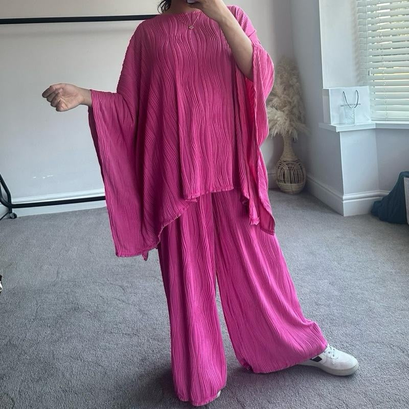 Batwing Style Wave Textured Stretchy Coord Womenswear