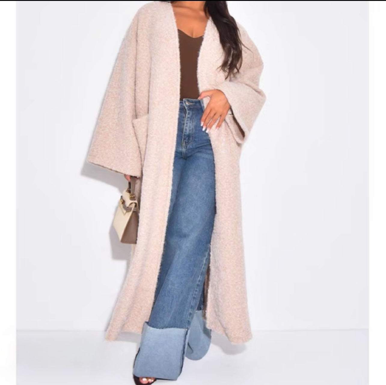 Wool Effect Open Style Coat 50 Inch Length Jackets