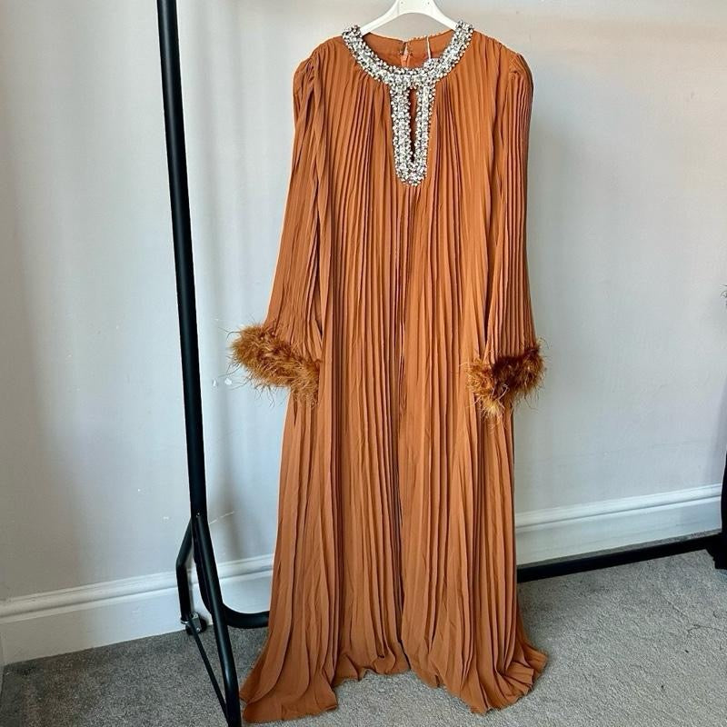 Zeina  Elegant  Diamanté Pleated  Chiffon Formal Dress