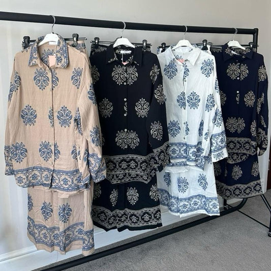 Women's Soft Linen Feel Embroidered Coord Set