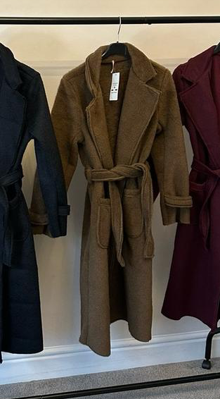 Women's Felt Textured Midi Length Trench Style Jacket for Coats - Womenswear