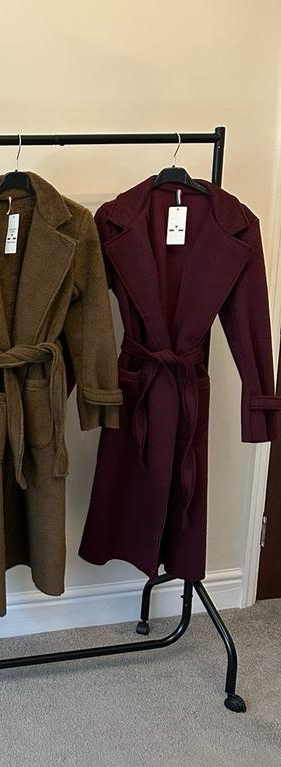 Women's Felt Textured Midi Length Trench Style Jacket for Coats - Womenswear