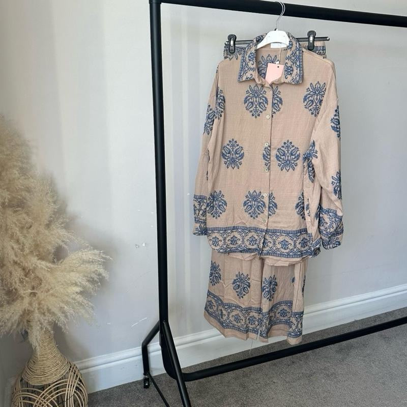 Women's Soft Linen Feel Embroidered Coord Set