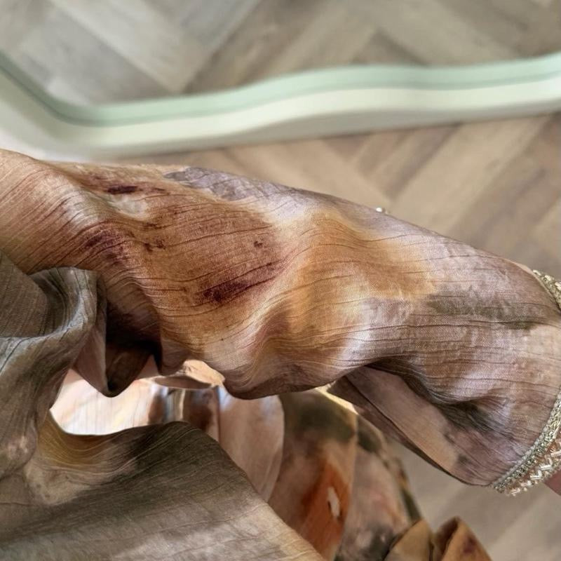 Tie Dye Print Embellished Open Abaya with Inside slip and Waist Belt