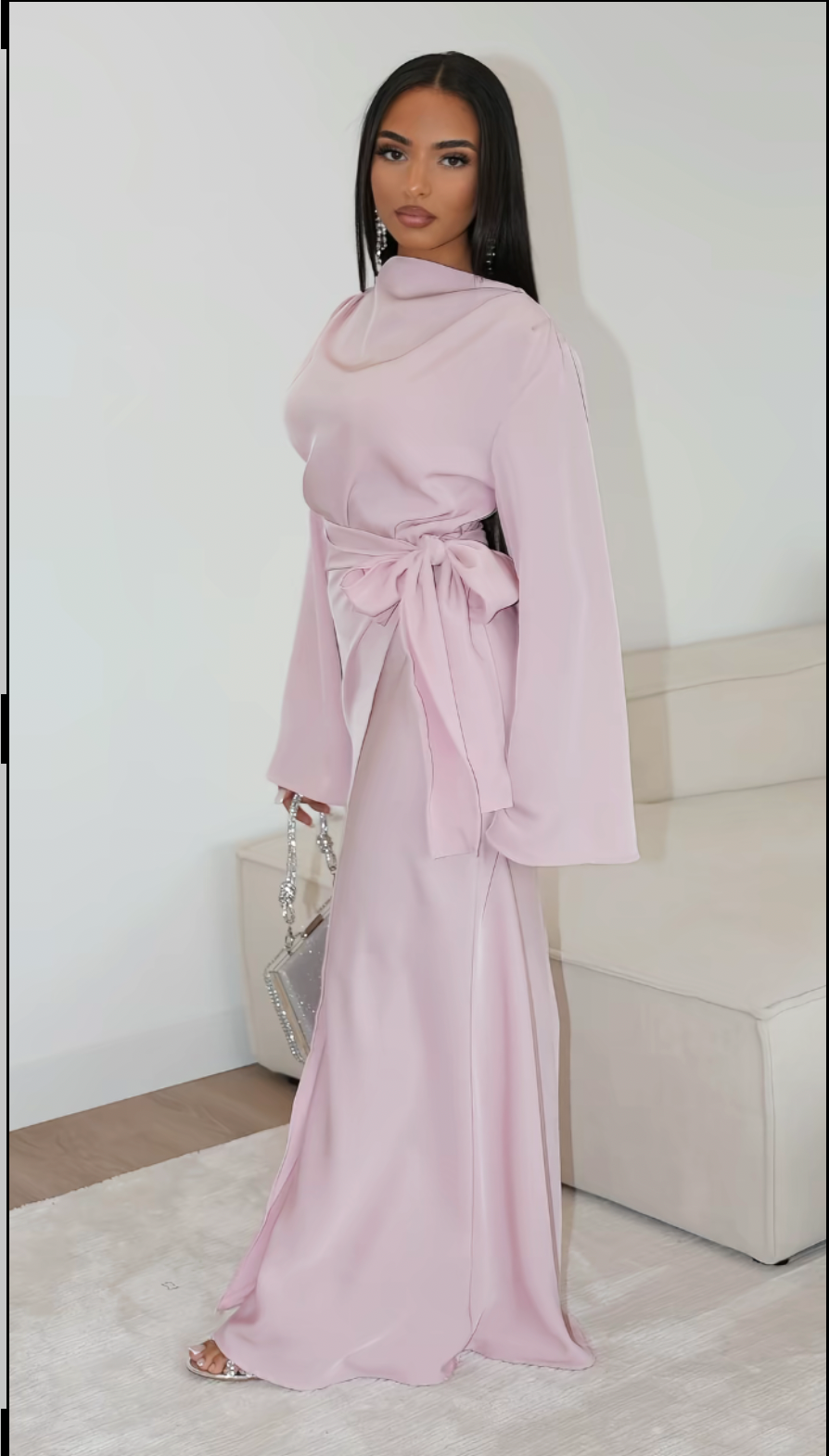 KIKI Side Knot Premium Dress - Elegant Maxi with Bell Sleeves