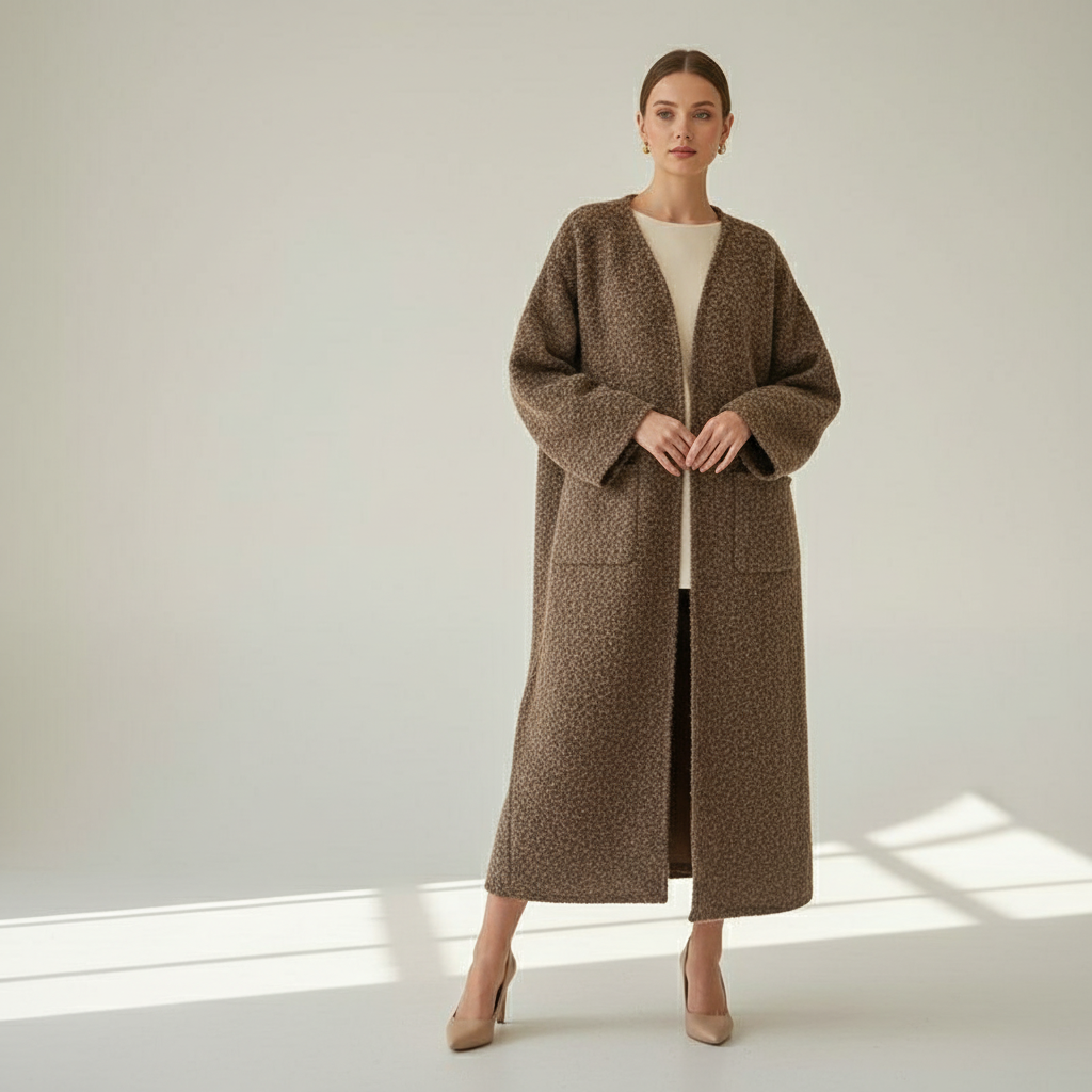 Wool Effect Open Style Coat 50 Inch Length Jackets