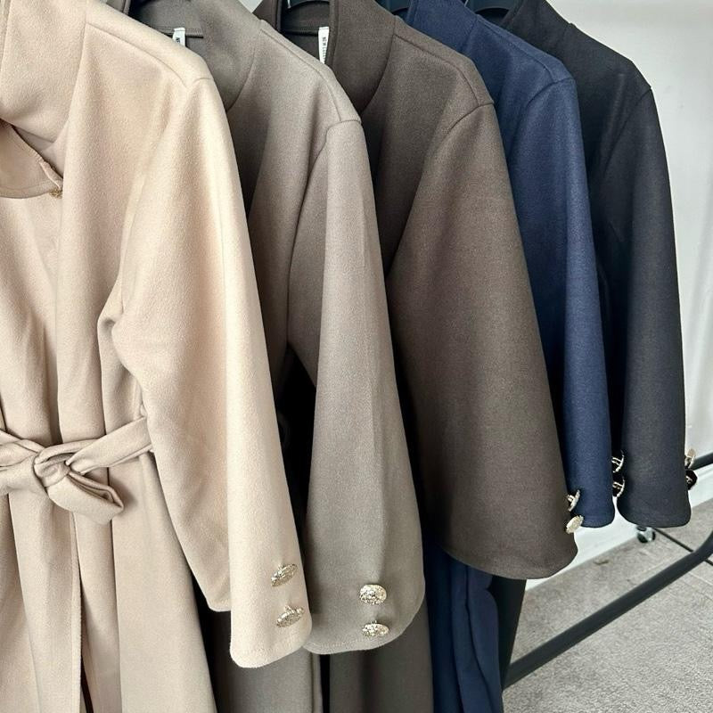 Farah High Neck Button Coat with waist Belt