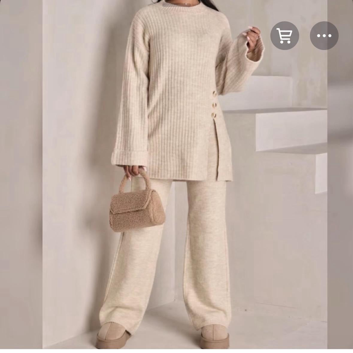 Premium Knit Side Slit Button Matching Winter Coord Set - Modest Womenswear