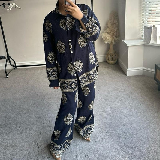 Women's Soft Linen Feel Embroidered Coord Set