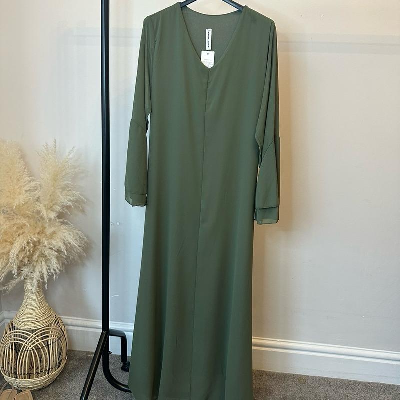 Chiffon Plain Flounce Sleeve Flowy Modest Dress