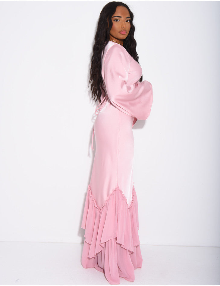 Raina Premium Satin Ruffle Dress