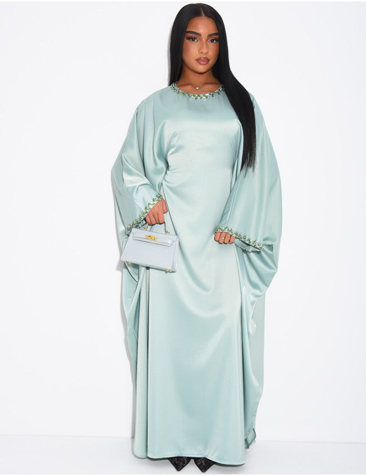 Ayeesha Satin Rhinestone Inner Tie Belt Kaftan