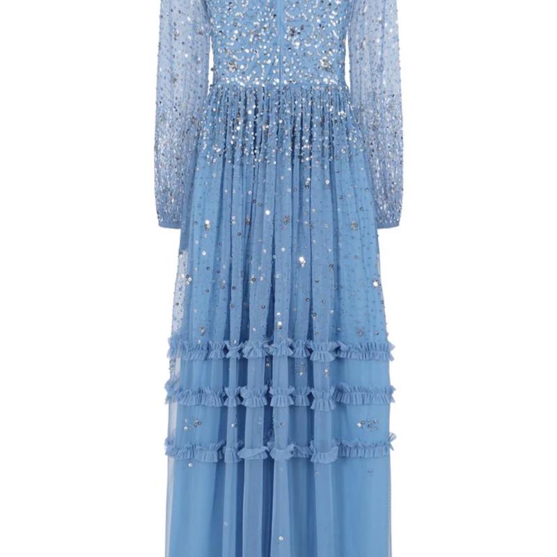 Agnes Women's Blue Sequin Maxi Dress for Formal Wear