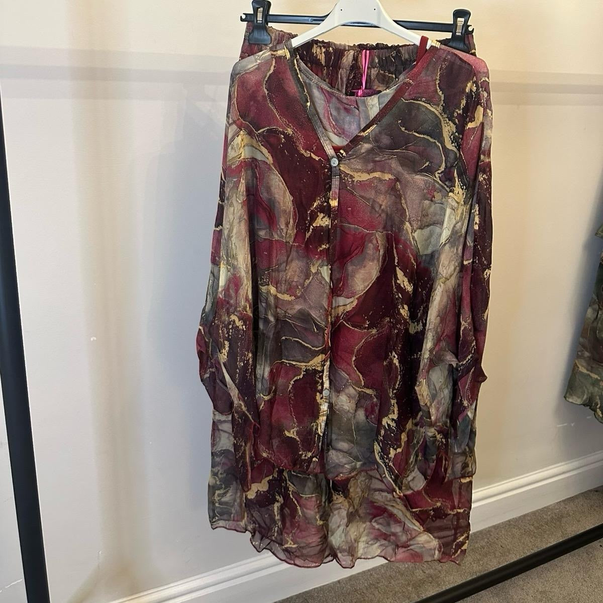 Marble Print Top & Pants Silk Chiffon Matching Coord Set - Elegant Clothing