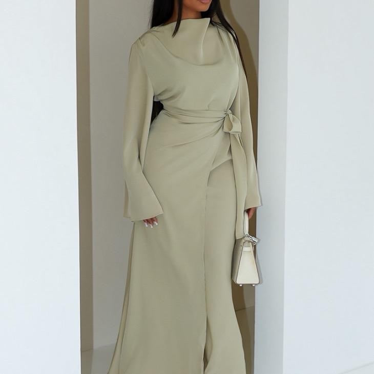 KIKI Side Knot Premium Dress - Elegant Maxi with Bell Sleeves