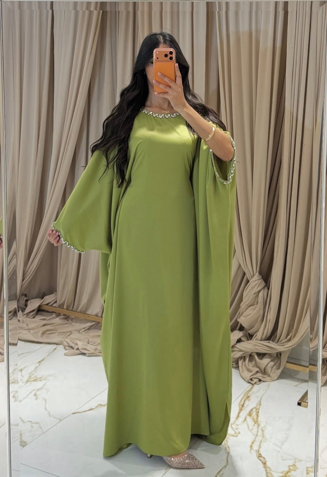 Ayeesha Satin Rhinestone Inner Tie Belt Kaftan